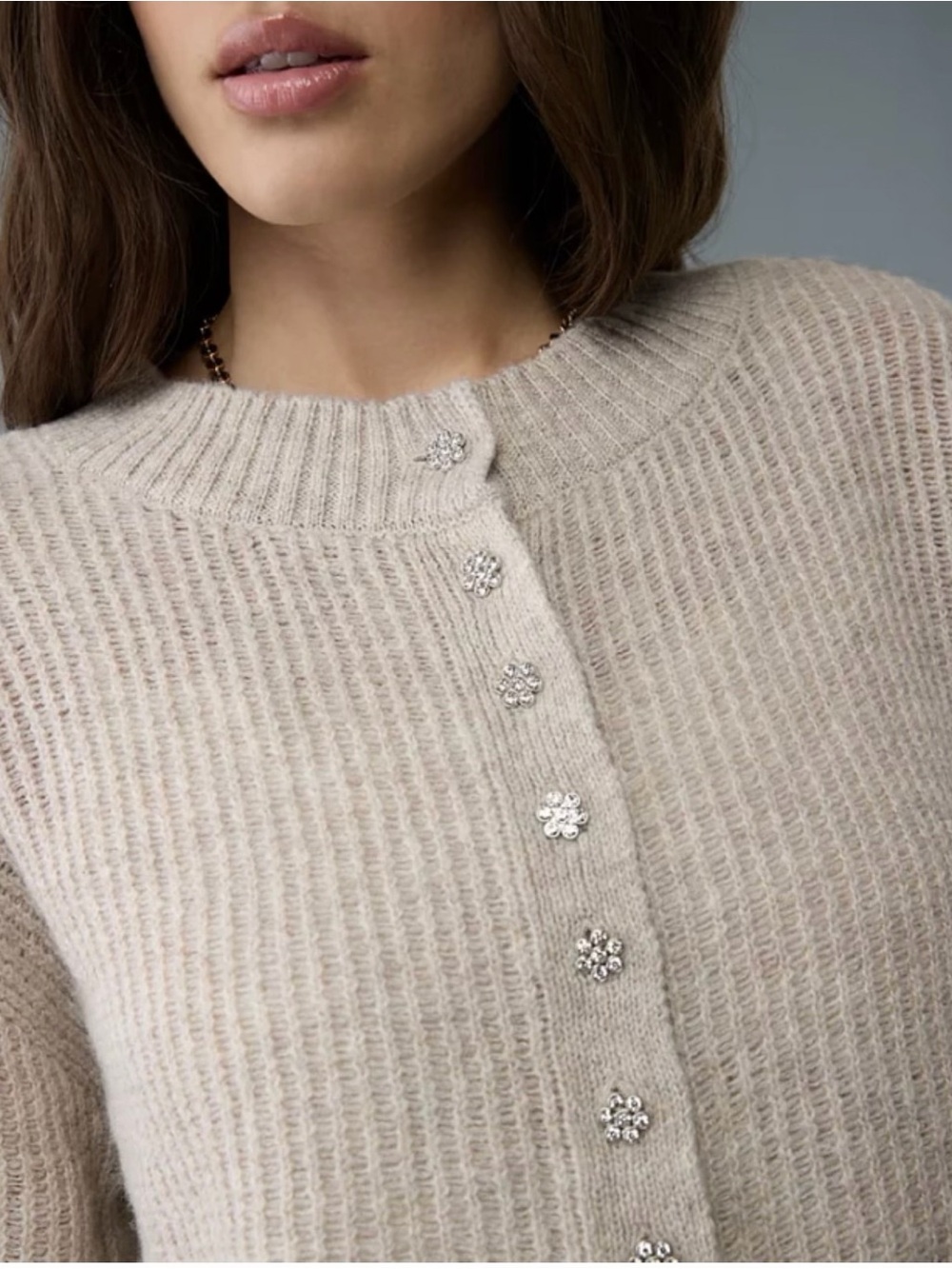 AE Short-Sleeve Ribbed Button-Front Sweater - Picture 2 of 8